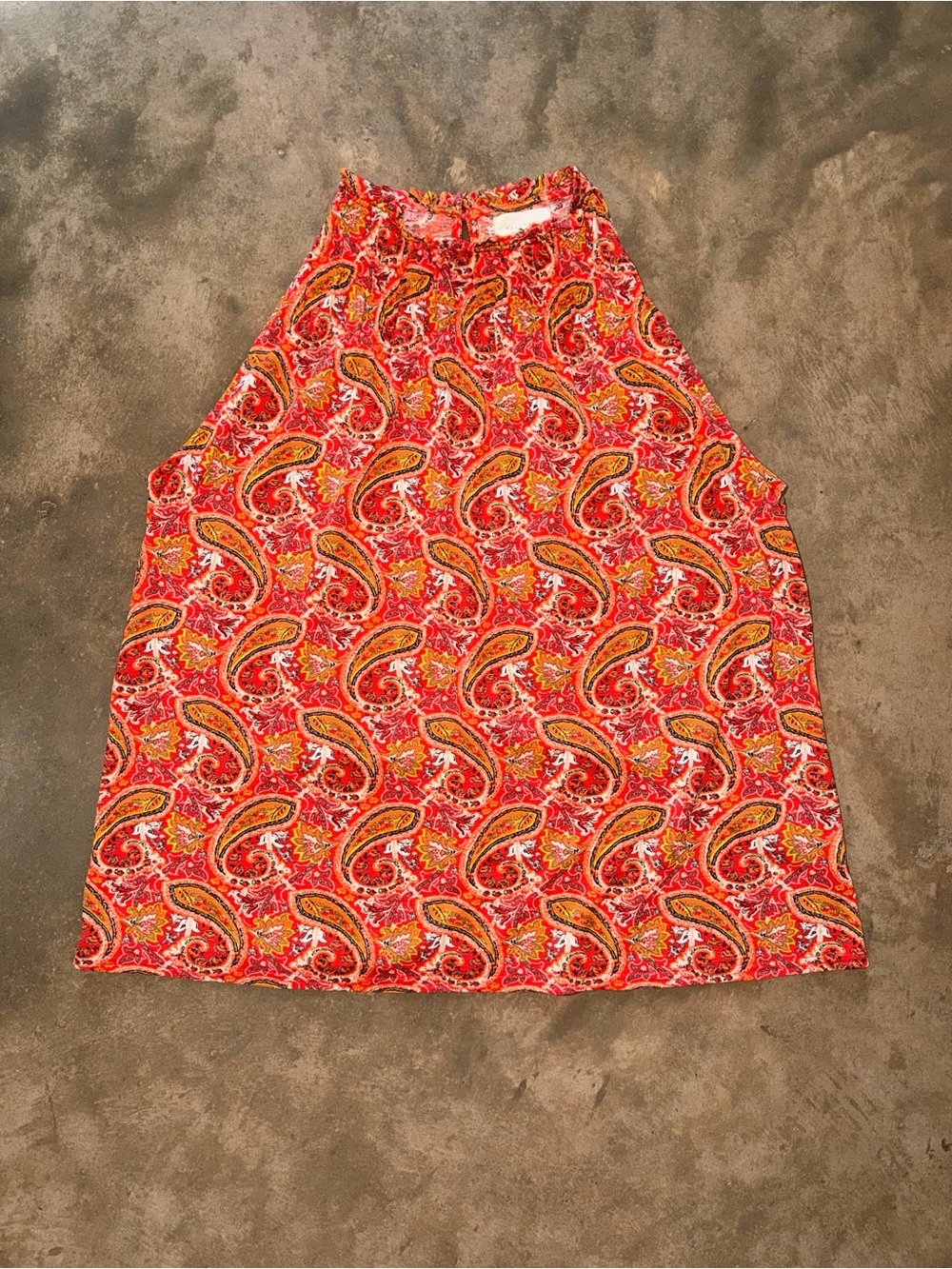 MELLODAY Red Paisley High Neck Sleeveless Blouse Tank Top M